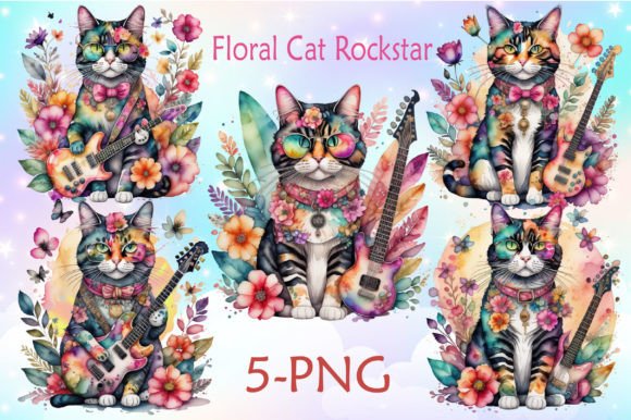 Download Floral Cat Rockstar Watercolor Clipart - Rockstar Collection